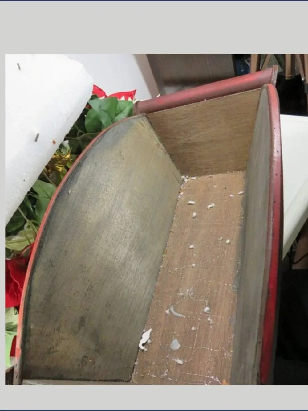 Poinsettia Christmas Floral Centerpiece Retro Wood Trough Planter Bowl MCM